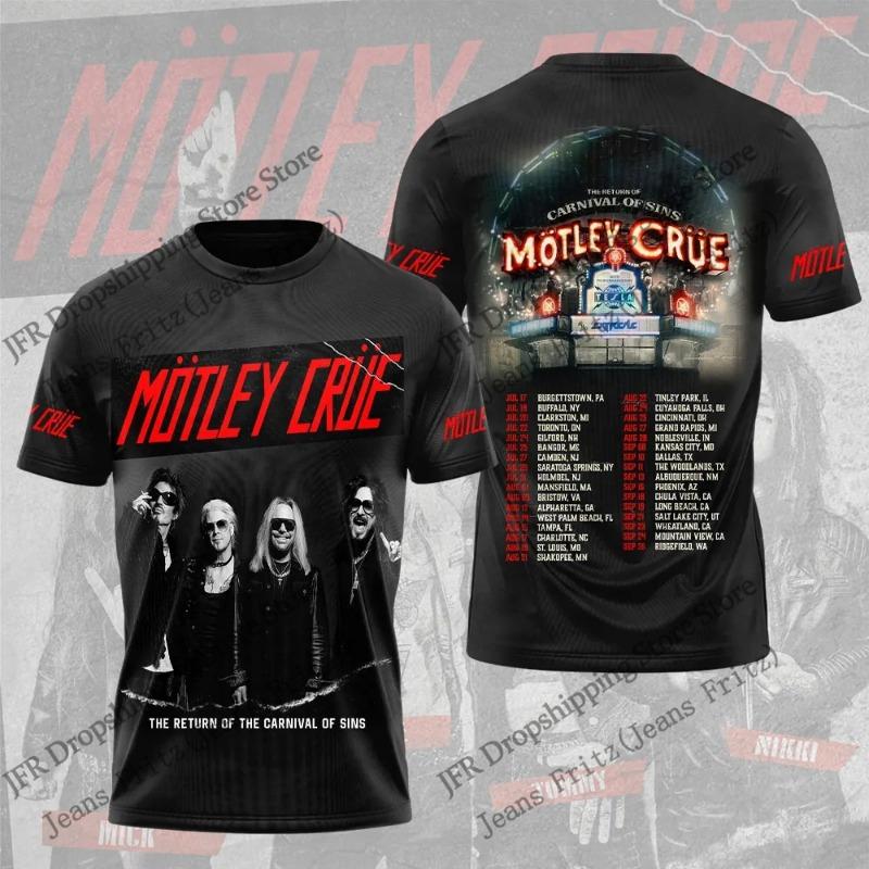 Motley Crue Тур 2026 Юбилей 3D Печать Футболка Мужчины Женщины Мода Лето Повседневный Винтаж Короткий Рукав Топы Футболки Детская Одежда