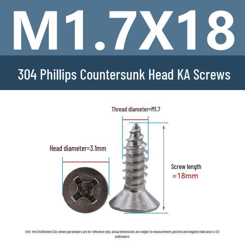 Yigu 304 Stainless Steel Phillips Flat Head Self-Tapping Screws M1-M2.5