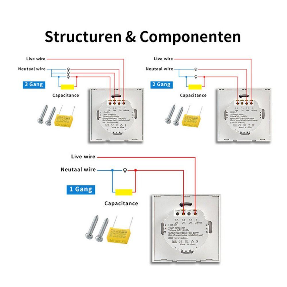 1/2/3 Gang Wall Light Switch Glass Panel Smart Switch Touch Sensor Switch Lighting Control