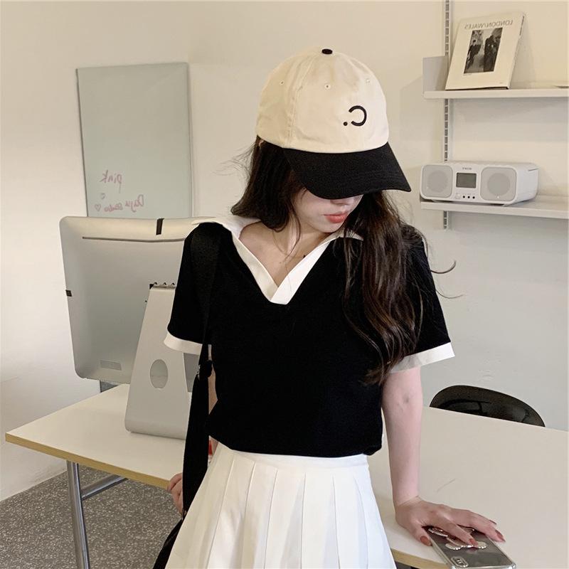 Рубашка поло женская летняя новая студенческая модель Sense Slim and Thin Интернет-знаменитость Контрастная цветная футболка с короткими рукавами