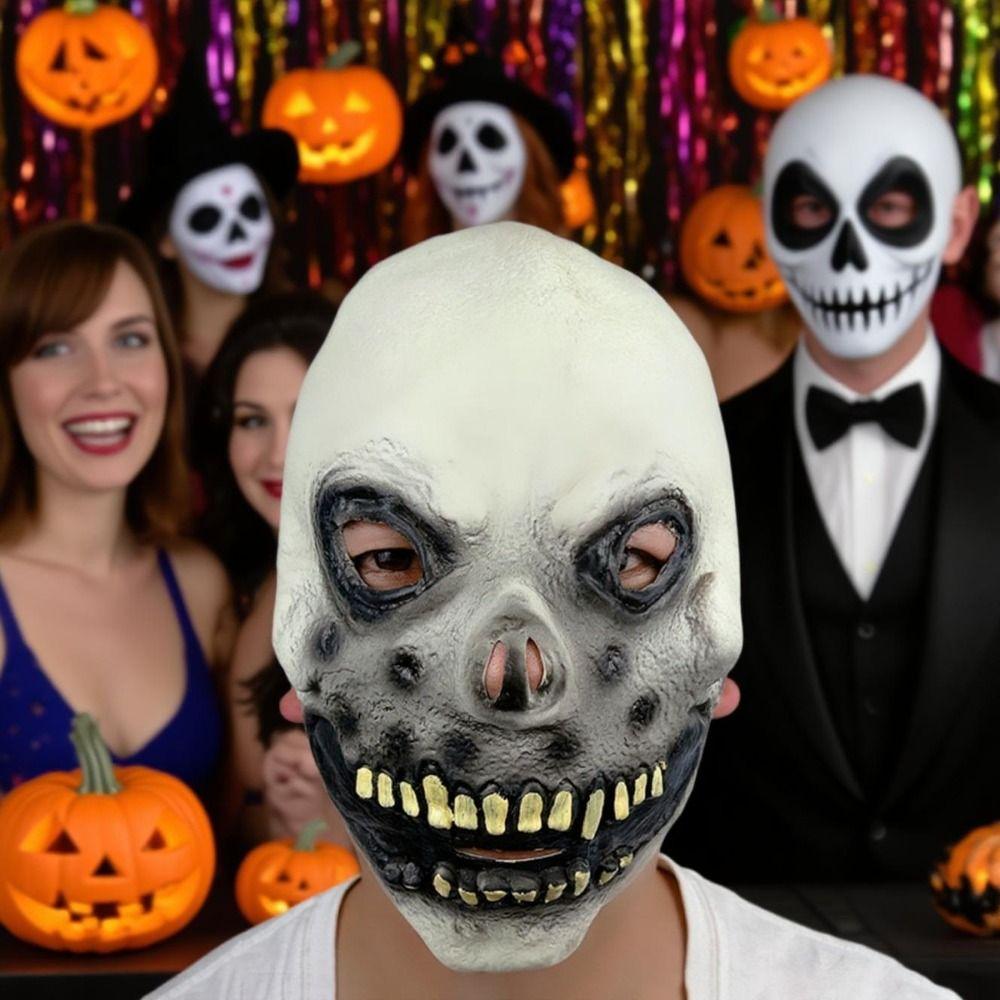 Easy To Wear Realistic Halloween Skull Mask Latex Spooky Full Face Mask Breathable Funny Scary Skull Headgear Halloween Party