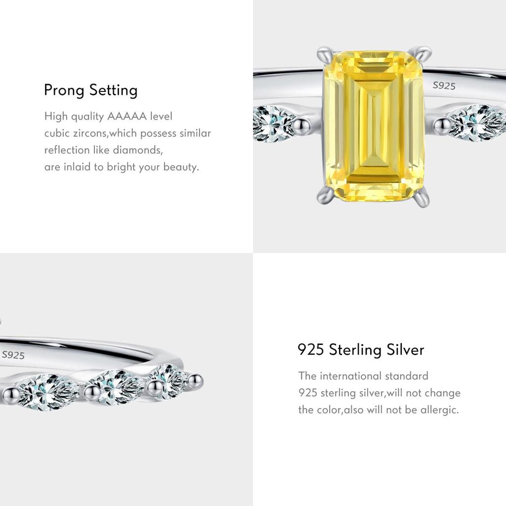 MODIAN Real 925 Sterling Silver Exquisite Sparkling Emerald Cut Pink Yellow Zirconia Ring For Women Wedding Luxury Fine Jewelry