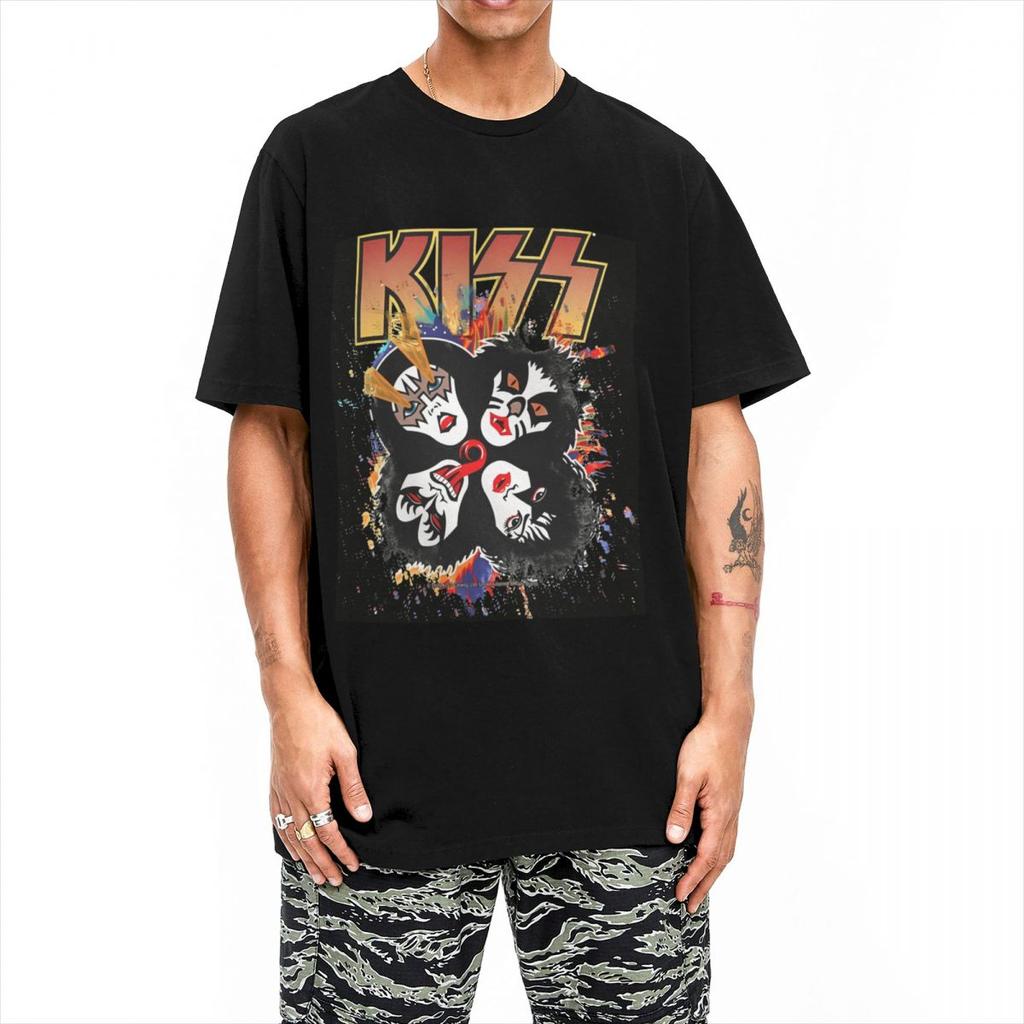 Мужские футболки с группой Kiss Рок-н-ролл 100% Хлопок Летние Y2K Смешные с коротким рукавом с круглым вырезом Модные Повседневные Футболки