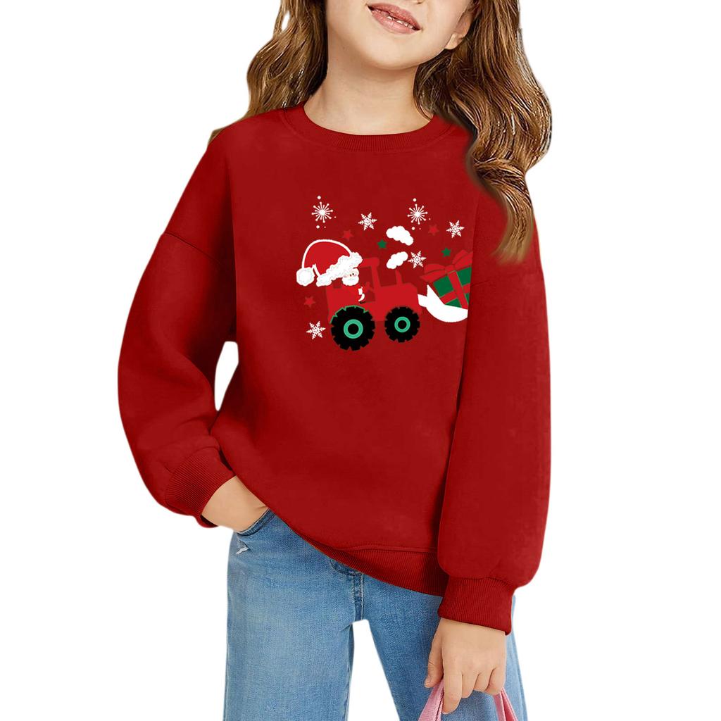 Рождественские пуловеры с круглым вырезом для девочек, детские топы с принтом