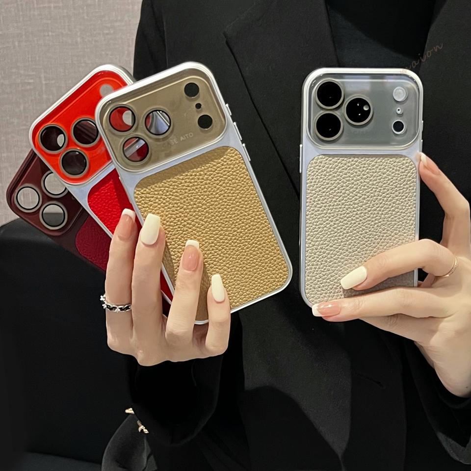 Official Lychee Leather Big Window Phone Case For For Iphone 17 13 14 1 16 Pro Max 16Pro 17Pro Candy Len Camera Protector Cover