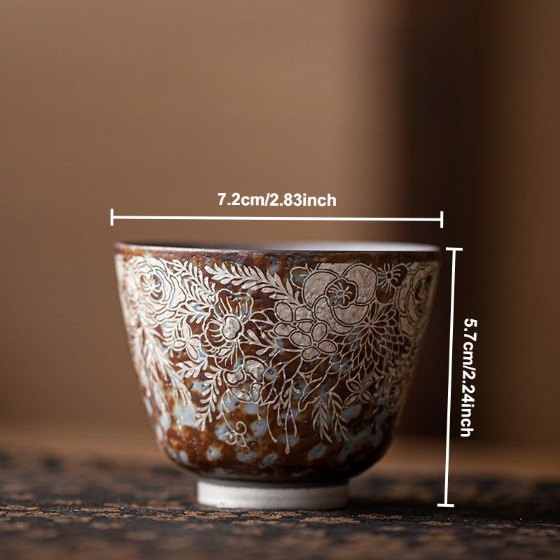 Старый Камень Глина Чашка для Чая Цветок Позолоченное Серебро Мастер-Чашка Китайский Набор для Чаепития Кунг-Фу Каменная Керамика Ретро Японские Керамические Кружки Посуда для Напитков