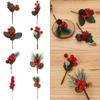 1 Bundle Mini Christmas Artificial Flower Red Christmas Tree Berry Pine Cone With Holly Branches Home Flower Crafts Decoration