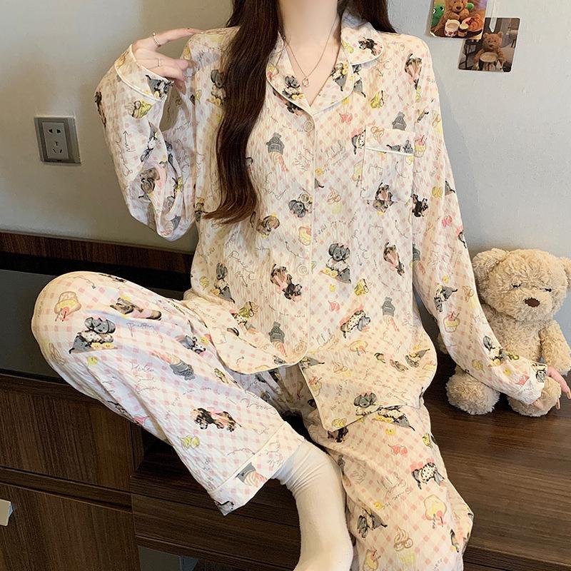 Cloud Cotton Pajamas Women'S Long-Sleeved Cardigan Cute Cartoon Girl Style Loungewear Suit