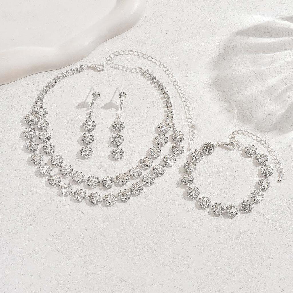 Women Inlaid Rhinestone Chain Necklace Earrings Bracelet Wedding Party Festival Gift