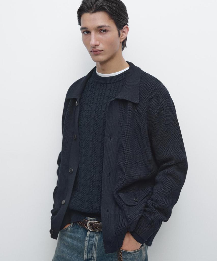 Хлопковый вязаный кардиган Massimo Dutti с карманами