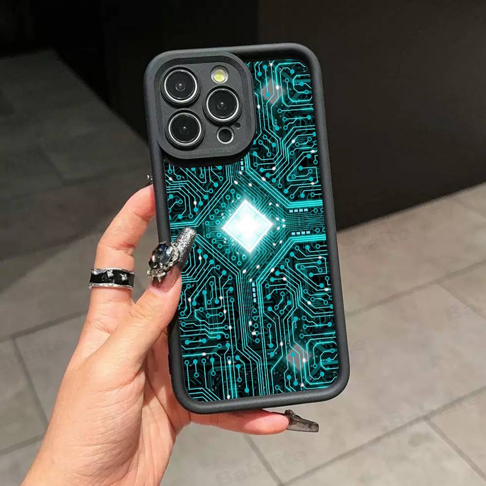 Чехол для телефона с рисунком печатной платы Для IPhone 17 16 15 13 11 12 14 Pro Max Plus Силиконовая Защитная Крышка