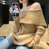 Elegant Sexy Slash Neck Pullover Sweater For Women Autumn Winter Loose Knitted Jumpers Tops Office Ladies Fashion Casual Sweet Sweaters Clothing 30987