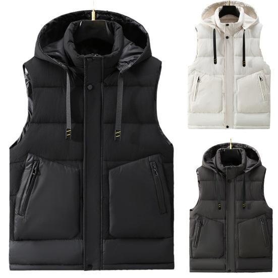 Мужской зимний жилет с капюшоном без рукавов, толстый однотонный кардиган с подкладкой, ветрозащитный, теплый, гладкий, с карманами, на шнурке, мужской зимний жилет, пальто