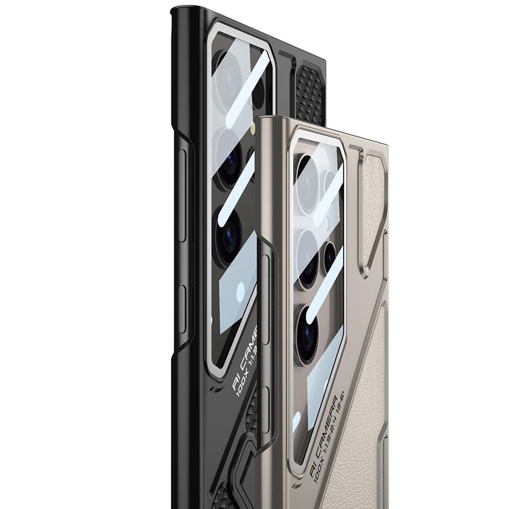 Противоударный чехол для Samsung Galaxy S23 Ultra из ПК+ПУ с подставкой, стиль меха