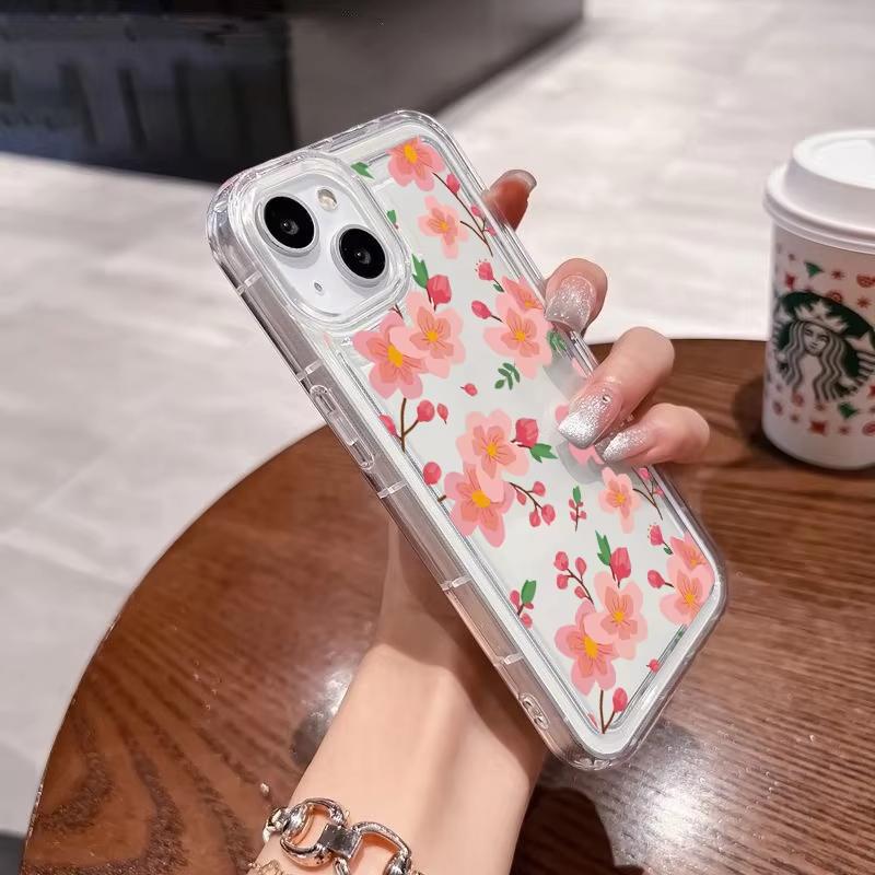 Розово-фиолетовый чехол для телефона с цветочным принтом для iPhone 17 Air 11 12 13 14 15 16 Pro Max 16e XS X XR 16 Plus Прозрачный мягкий чехол