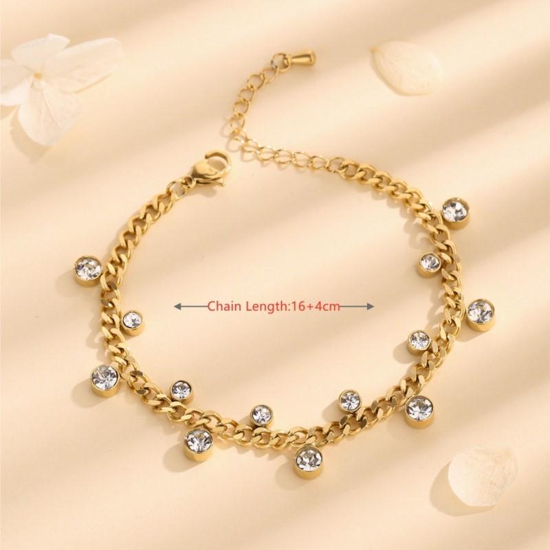 Браслет из нержавеющей стали с неправильным круглым цирконом для женщин, простой нишевый браслет, ювелирное украшение, оптовая продажа