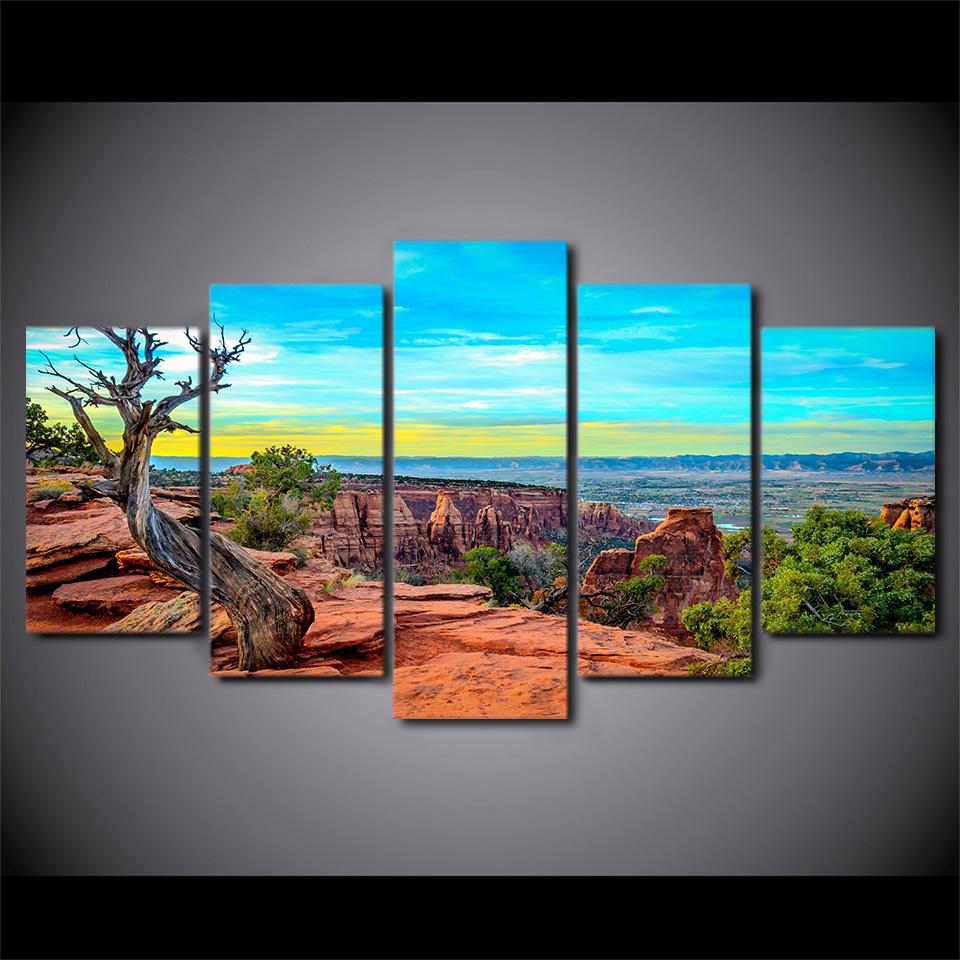 HD Printed 5 Piece Canvas Art Sunset Mountains Wall Pictures for Living Room Modern