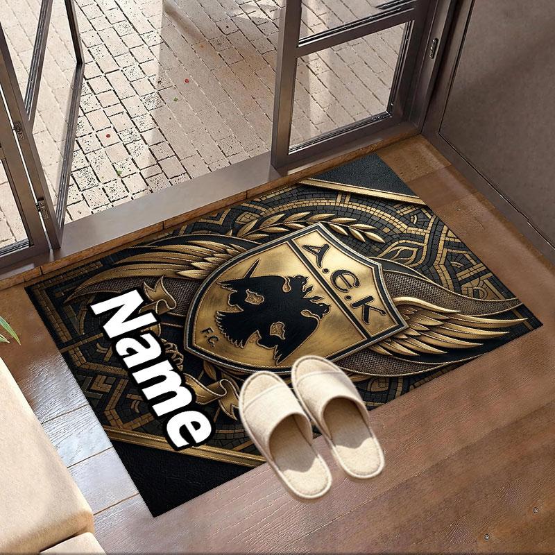 Custom Name Personalized AEK Athens FC Print Carpet, Versatile Home Decor Rug, for Playroom, Apartment, Balcony, Entryway, Hallway Gift