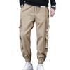 Men Winter Cargo Pants Elastic Waist Drawstring Multi Pockets Jogger Trousers Solid Color Thick Fleece Lining Outdoor Cargo Trousers