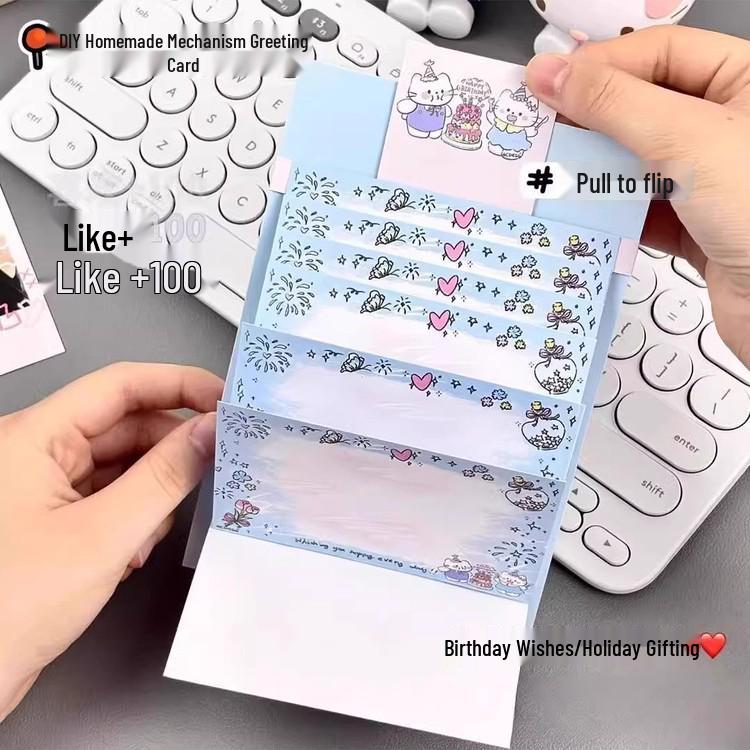 Набор для DIY открытки-водопада «Котенок на день рождения и Циси» для начинающих: Креативная поздравительная открытка