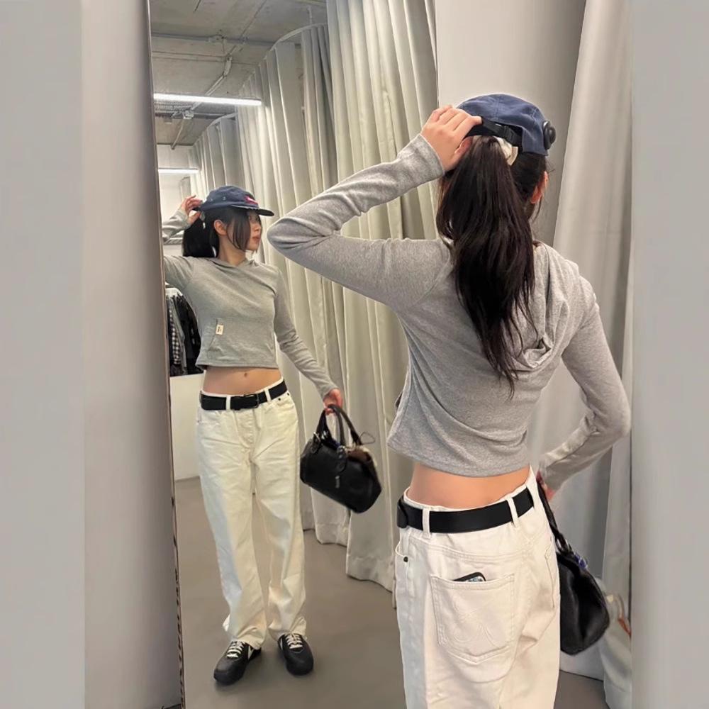 2024 Retro Glow Slim Hooded Осенняя толстовка: Повседневный корейский хлопковый топ