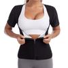 Women Sweat Vest Short Sleeve Waist Trainer Tops Zipper Compression Shirts Heat Trapping Sauna Suit Fitness Slimming Body Shaper Workout Cropped