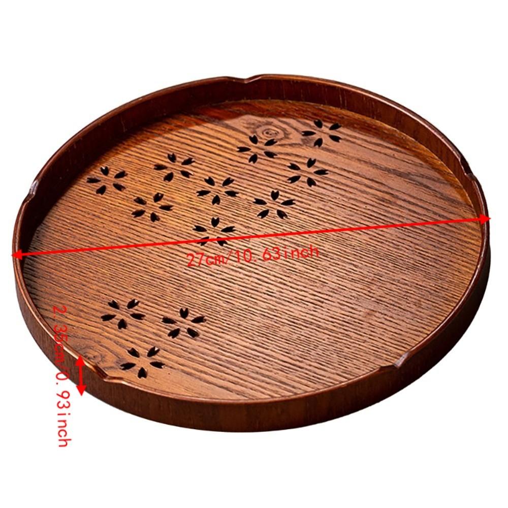 Wooden Material Round Tea Tray Round Shape Cherry Blossom Tray Elegant Matcha Tea Tray Coffee Bar