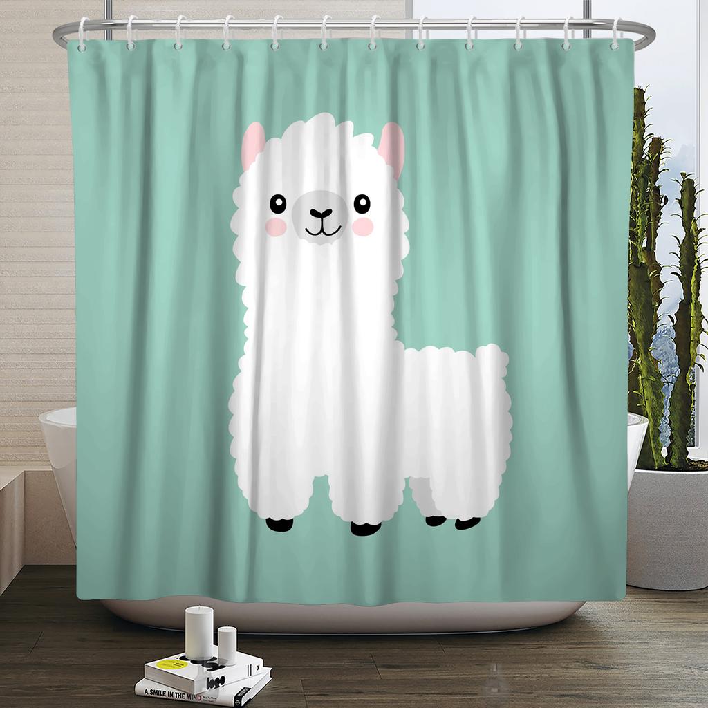 Cute Funny Lama Alpaca Shower Curtain Fun Cartoon Animals Cactus Shower Curtains for Bathroom Home Decor Waterproof Bath Curtain