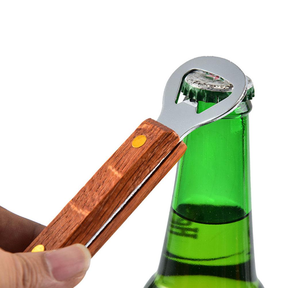 2 PCS Stainless Steel Can Opener Punch Bottle Beer Opener with Wood Handle