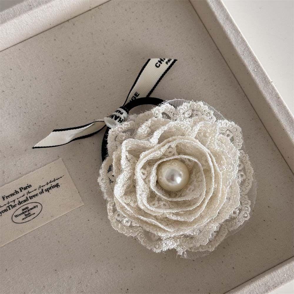 Cloth Lace Flower Hair Clip Pearl Lace Wedding Hair Clip Retro Flower Hair Rope  Wedding Bridal