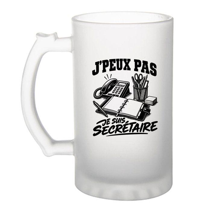 Chope à bière - PLANETEE - J'peux pas je suis Secrétaire - Verre trempé 470 ml - Motif minimaliste