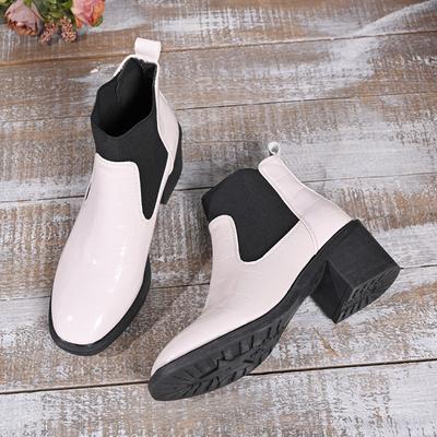 Ботильоны смешанных цветов, современные ботинки на квадратном каблуке, зимние, без застежек, 2024, горячая распродажа, женская обувь, квадратный носок, средний каблук, женские ботинки для шитья