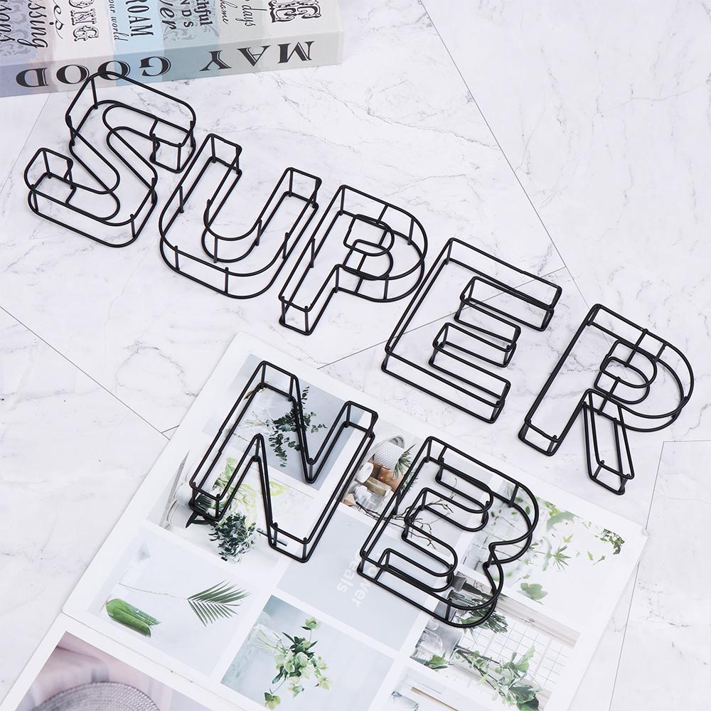 Photography Props Home Decoration Doorplate Sign Metal Hollow Letter Wrought Iron Alphabet