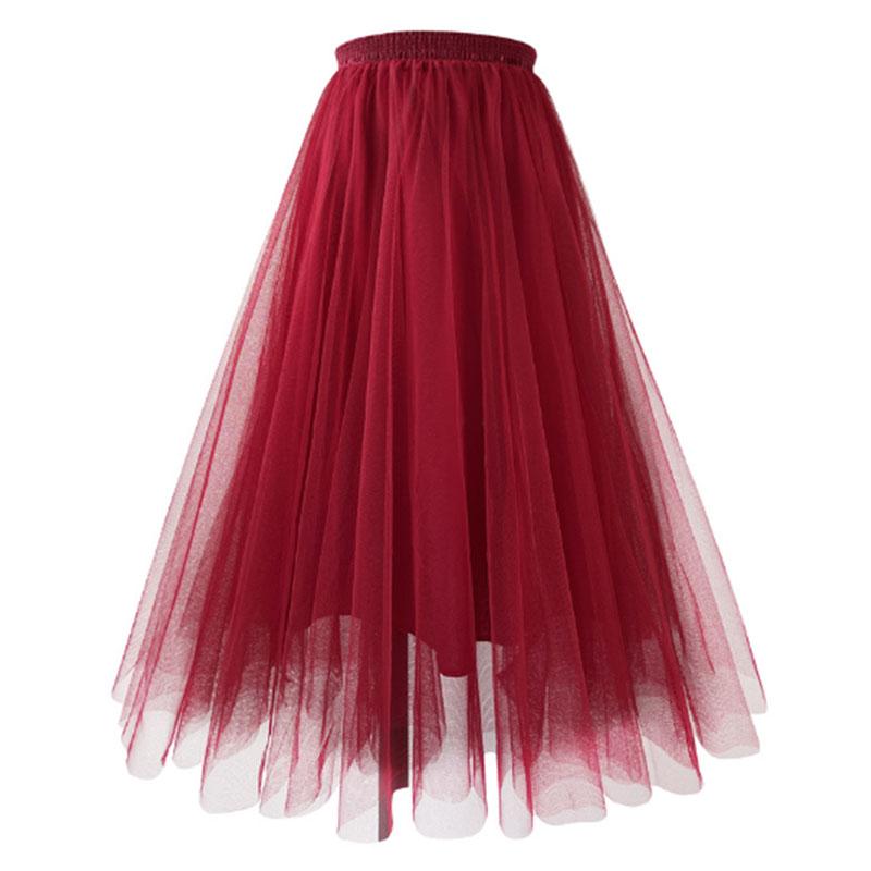 Женская плиссированная юбка-миди, тюлевая юбка, весна-лето, эластичная сетчатая юбка-пачка с высокой талией