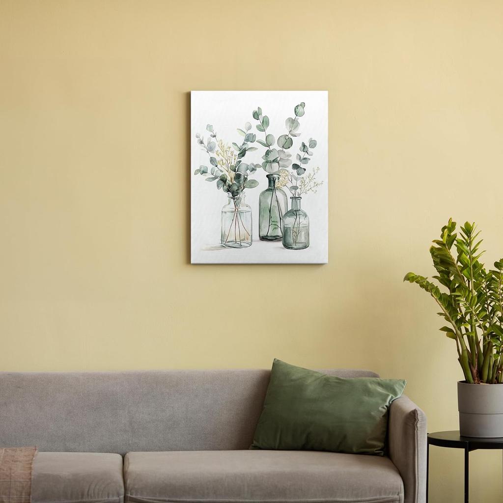 QICLM Sage Green Eucalyptus Framed Wall Art Poster, Farmhouse Bathroom Wall Decor, Sage Green Eucalyptus Plant Wall Prints for Home Bathroom Living
