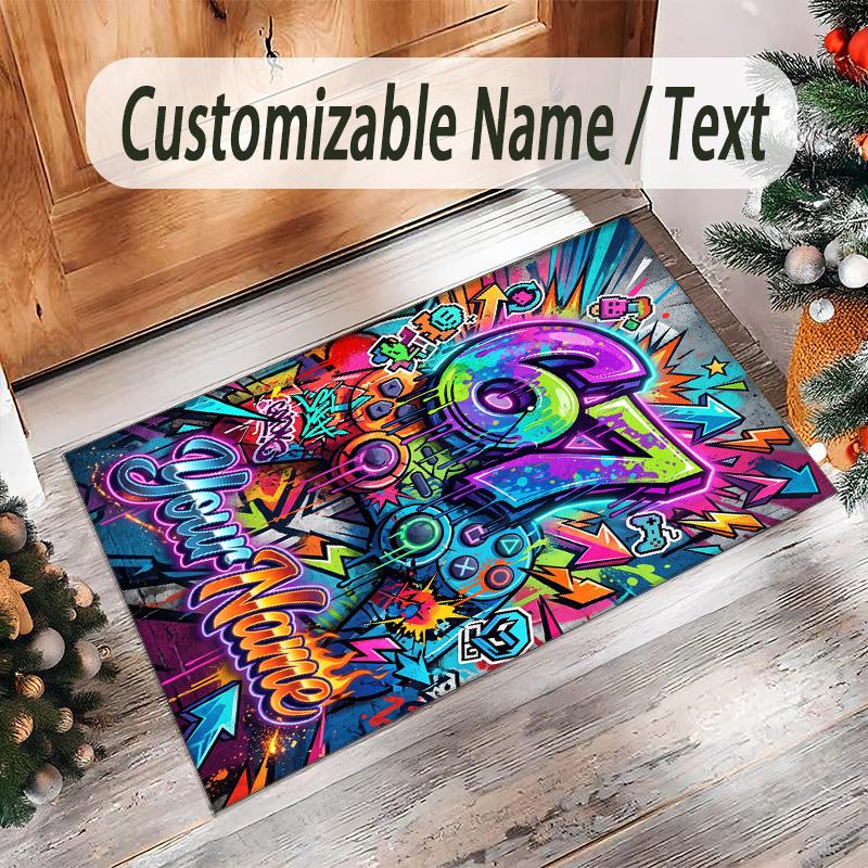 Graffiti Theme Crystal Velvet Rug Personalized Custom Name Text Soft Floor Mat Home Decor