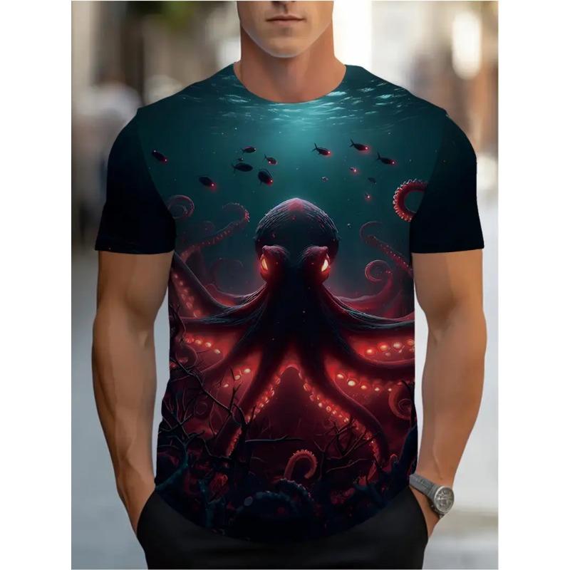 Мужская футболка с 3D-принтом тропического осьминога, модная принтованная футболка с коротким рукавом, дышащий полиэстер, круглый вырез, повседневный стиль
