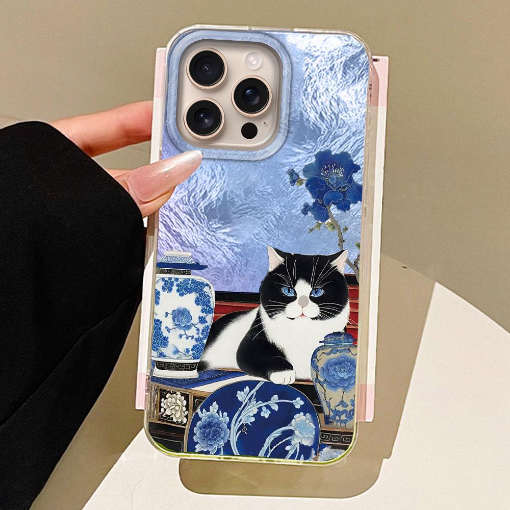 Cute Cat Flower Vortex Pattern Women Phone Case for Iphone 16 15 14 7 8 Plus 13 11 12 Pro Max X XS XR SE 2022 2020 16e 10 Cover