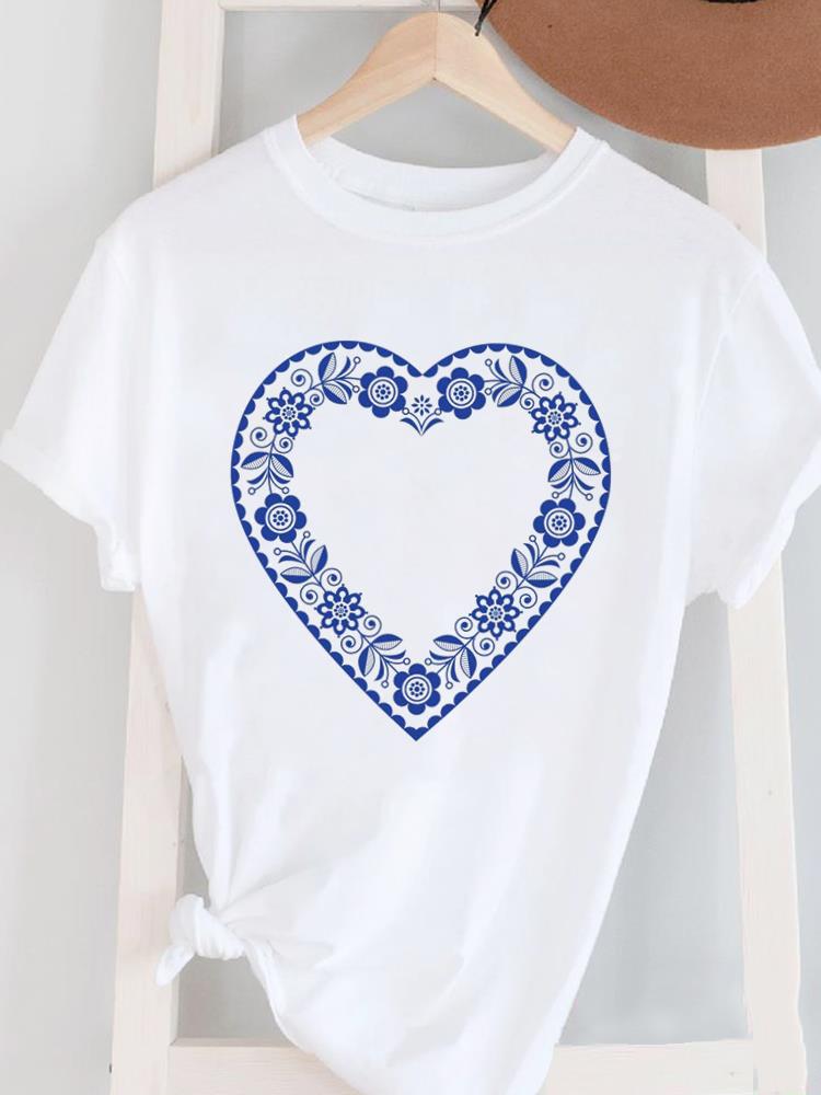 (Asian Size) Love Style 90s Cute Women's Top T Female Print Short Sleeve T-shirts Fashion O-neck Casual Clothing Graphic Tee