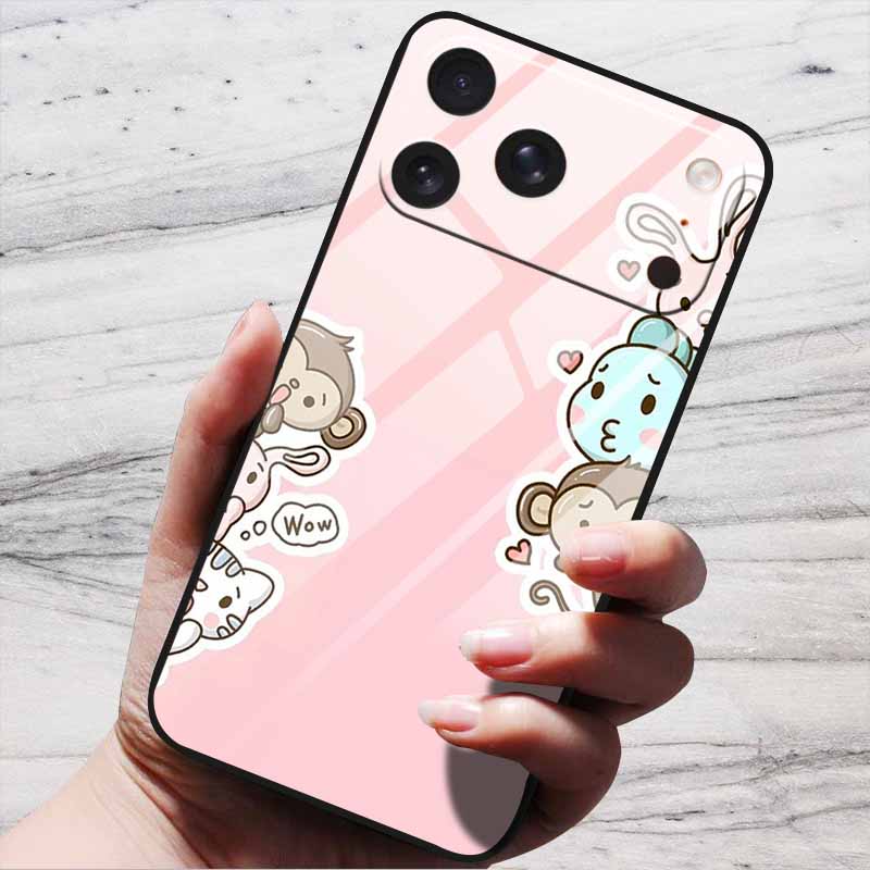 Милый Чехол Для iPhone 17 Pro Plus Capa 17 Pro Max Бампер Роскошный Закаленное Стекло Жесткая Задняя Крышка iPhone17 Air Funda Животные Узоры