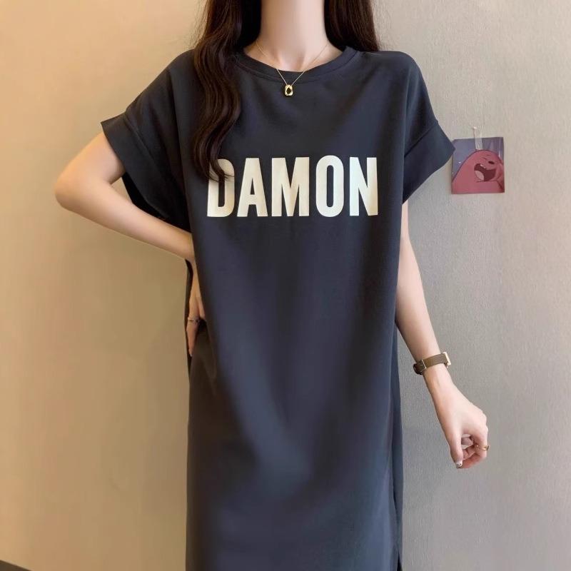 Женское платье-футболка с короткими рукавами, летнее, свободное, тонкое, прикрывающее живот, прямое, повседневное, выше колена, платье