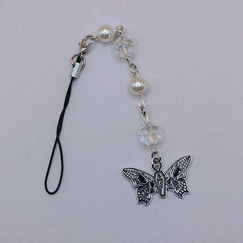 Original Handmade Y2K Phone Charms Pendant Kawaii Cute Cellphone Strap Lanyard Black Red Dark Gothic Chain For Keys Accessories