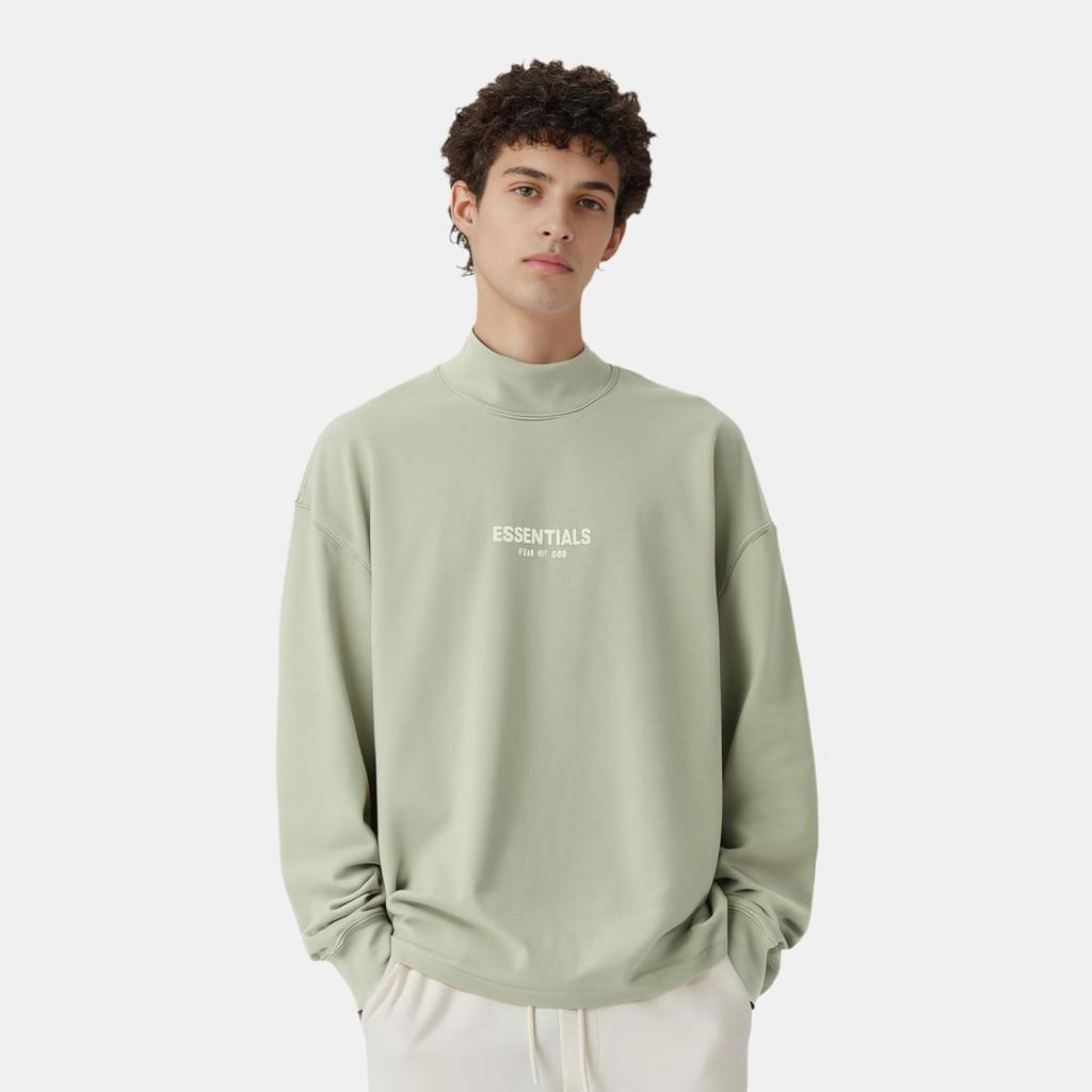 Fear of God Essentials Мужская толстовка с воротником-стойкой и флисовой подкладкой, свободного кроя, с принтом логотипа, SS22, цвет Морская пена, FOG-SS22-155