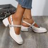 Fashion Women Sandals Thick Heel Square Toe Classic Female Mary Jane Shoes 2024 New Design Elegant Shallow Single Shoes Patent Leather