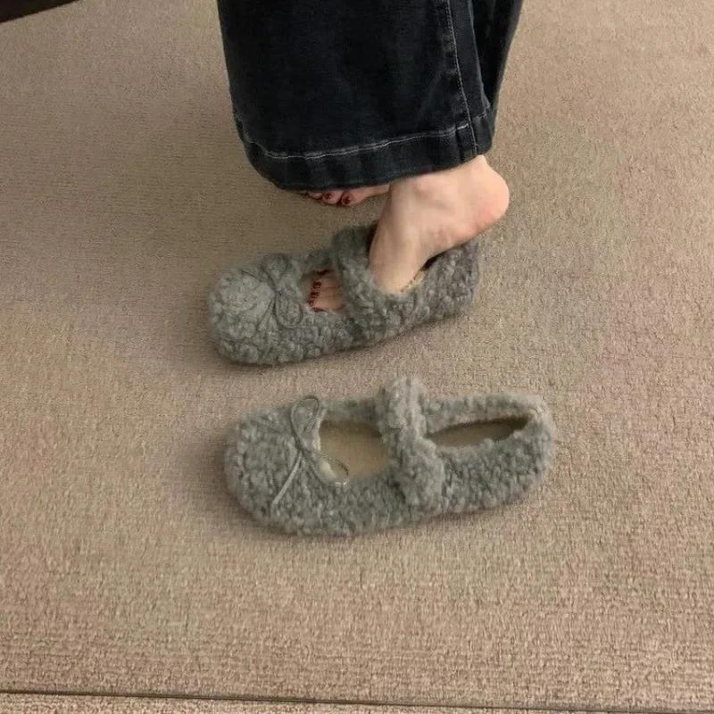 Модные Элегантные Осенне-Зимние Балетки Лоферы Женские Женские Балетки Лоферы Мех Круглый Носок Женские Дизайнерские Брендовые Мишки Уличная Обувь