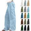 Casual Summer Solid Color Elastic High Waist Cotton And Linen Loose lLong Pants Fashion Casual Drawstring Pocket Sports Trousers