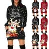 Fashion Casual Women's Christmas Printed Long Sleeve Hooded Pullover Dress Top