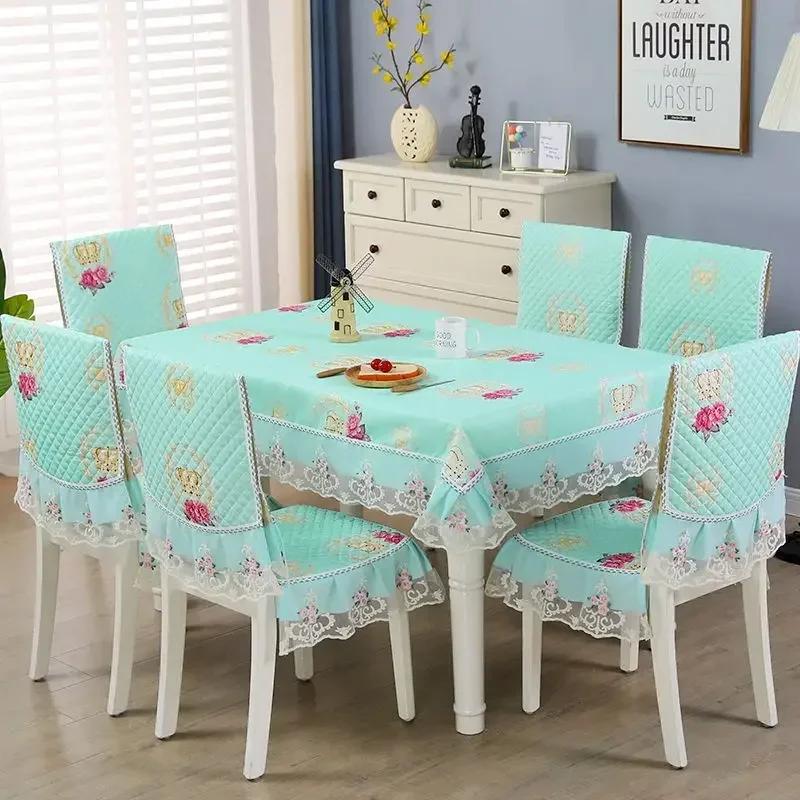 Кружевная спинка стула, стол и чехол на стул, домашняя прямоугольная скатерть, художественная скатерть, обеденный стул, встроенная подушка