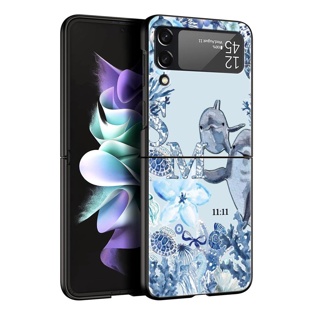 Чехол для телефона Samsung Galaxy Z Flip 3 4 5 6 7 Складной Черный Корпус Для Samsung Z Flip4 Flip5 ПК Жесткая Крышка Тема Морская Жизнь