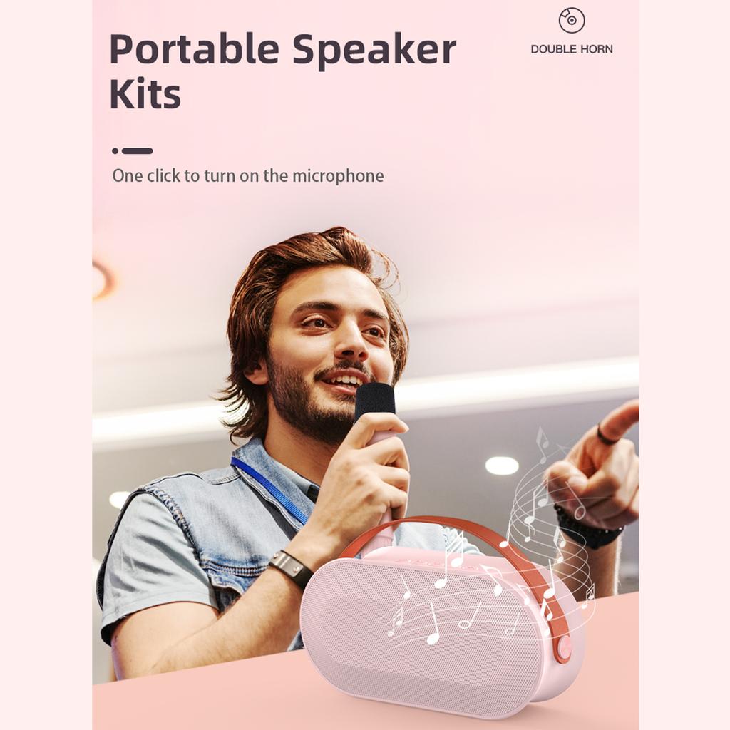 Мини-караоке-машина BT Караоке-динамик с беспроводными микрофонами Ослепительный цветовой световой эффект для